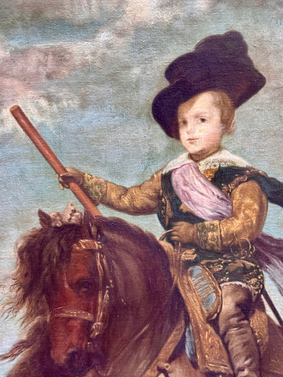 Large 19th-century Canvas, Equestrian Portrait Of Prince Baltasar Carlos-photo-4