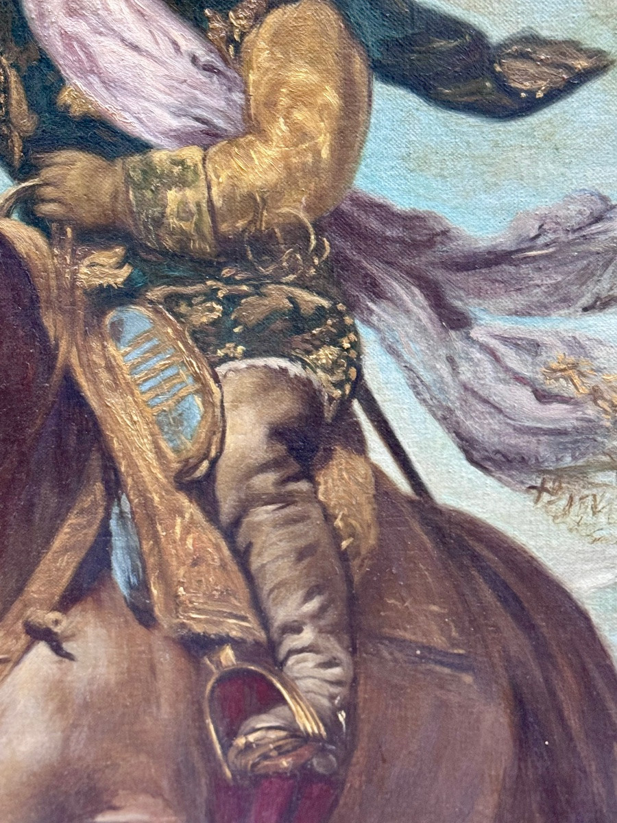 Large 19th-century Canvas, Equestrian Portrait Of Prince Baltasar Carlos-photo-5