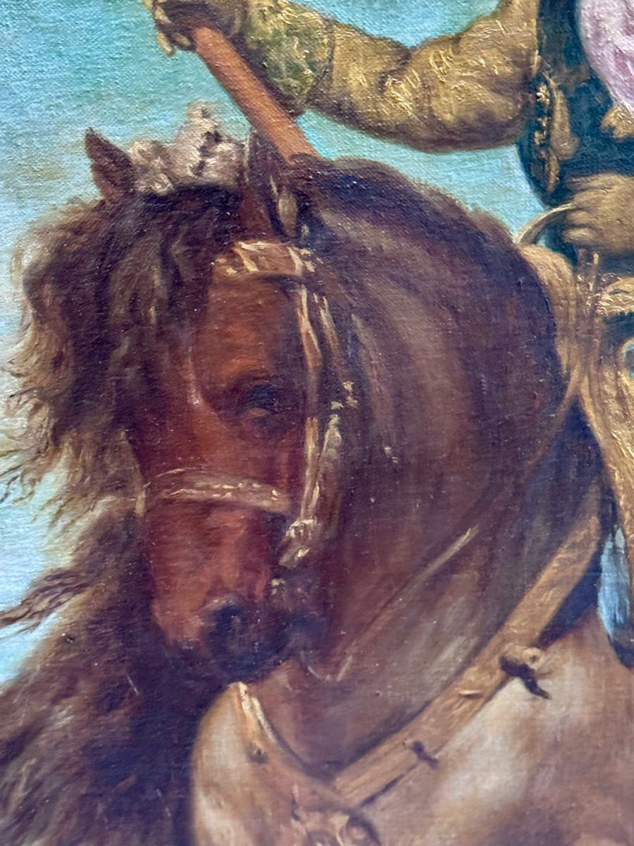 Large 19th-century Canvas, Equestrian Portrait Of Prince Baltasar Carlos-photo-8