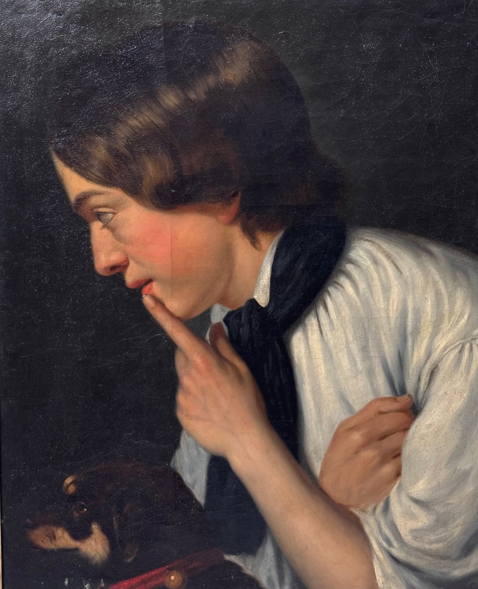 Jeune et son chien , école autrichienne circa 1840-photo-4