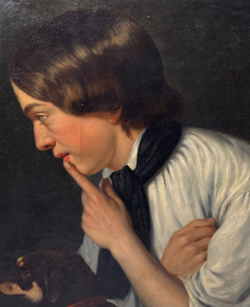 Jeune et son chien , école autrichienne circa 1840-photo-1