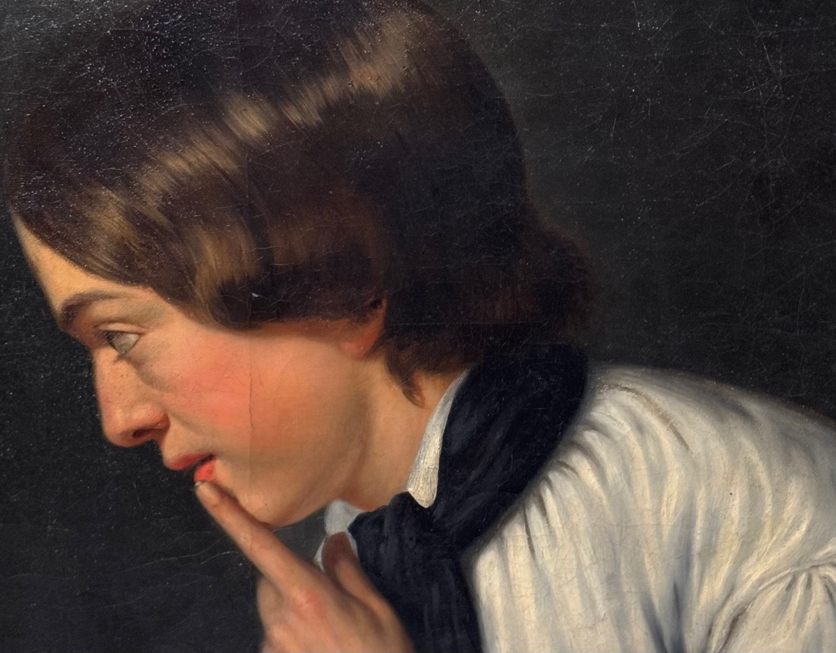 Jeune et son chien , école autrichienne circa 1840-photo-2