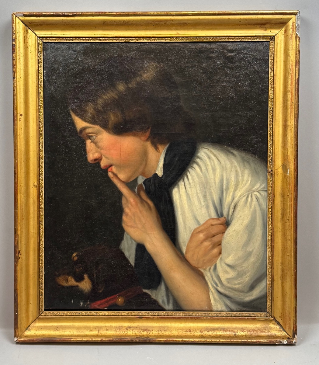 Jeune et son chien , école autrichienne circa 1840