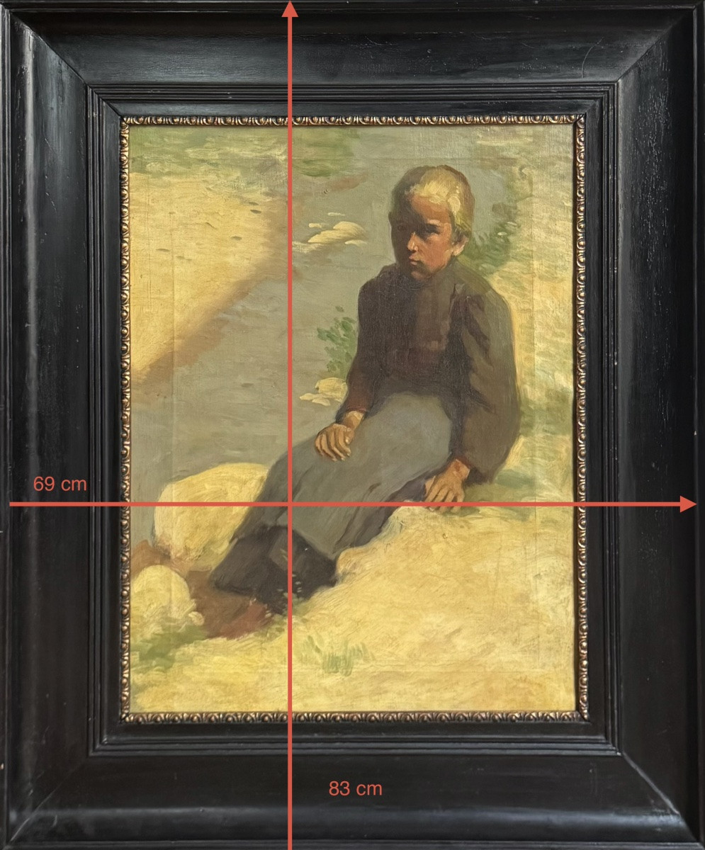 Grand tableau , jeune fille sur le bord de l’eau .-photo-2