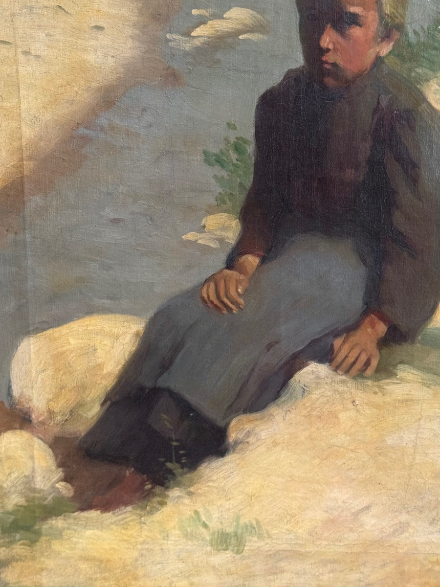 Grand tableau , jeune fille sur le bord de l’eau .-photo-3