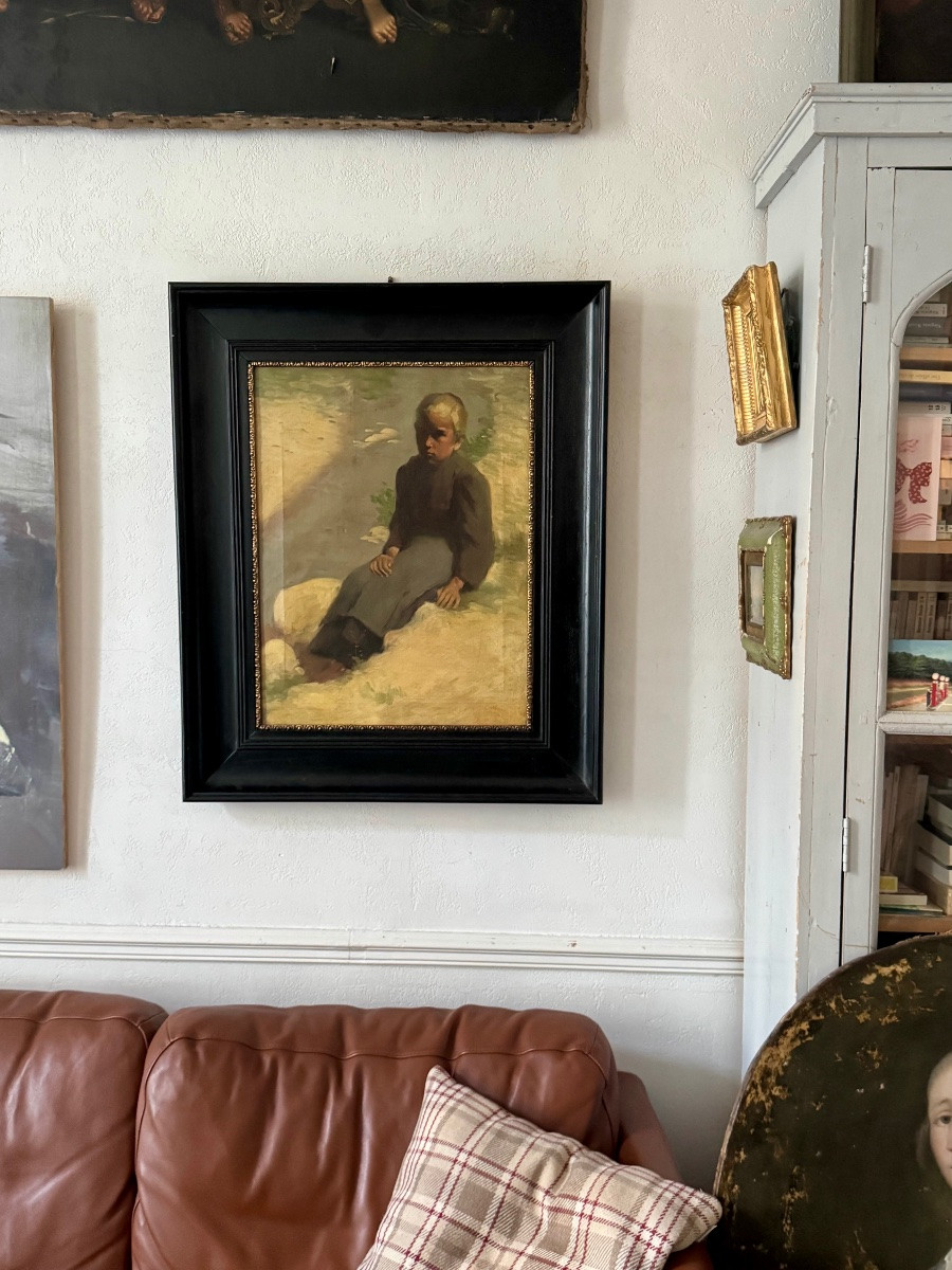 Grand tableau , jeune fille sur le bord de l’eau .-photo-4