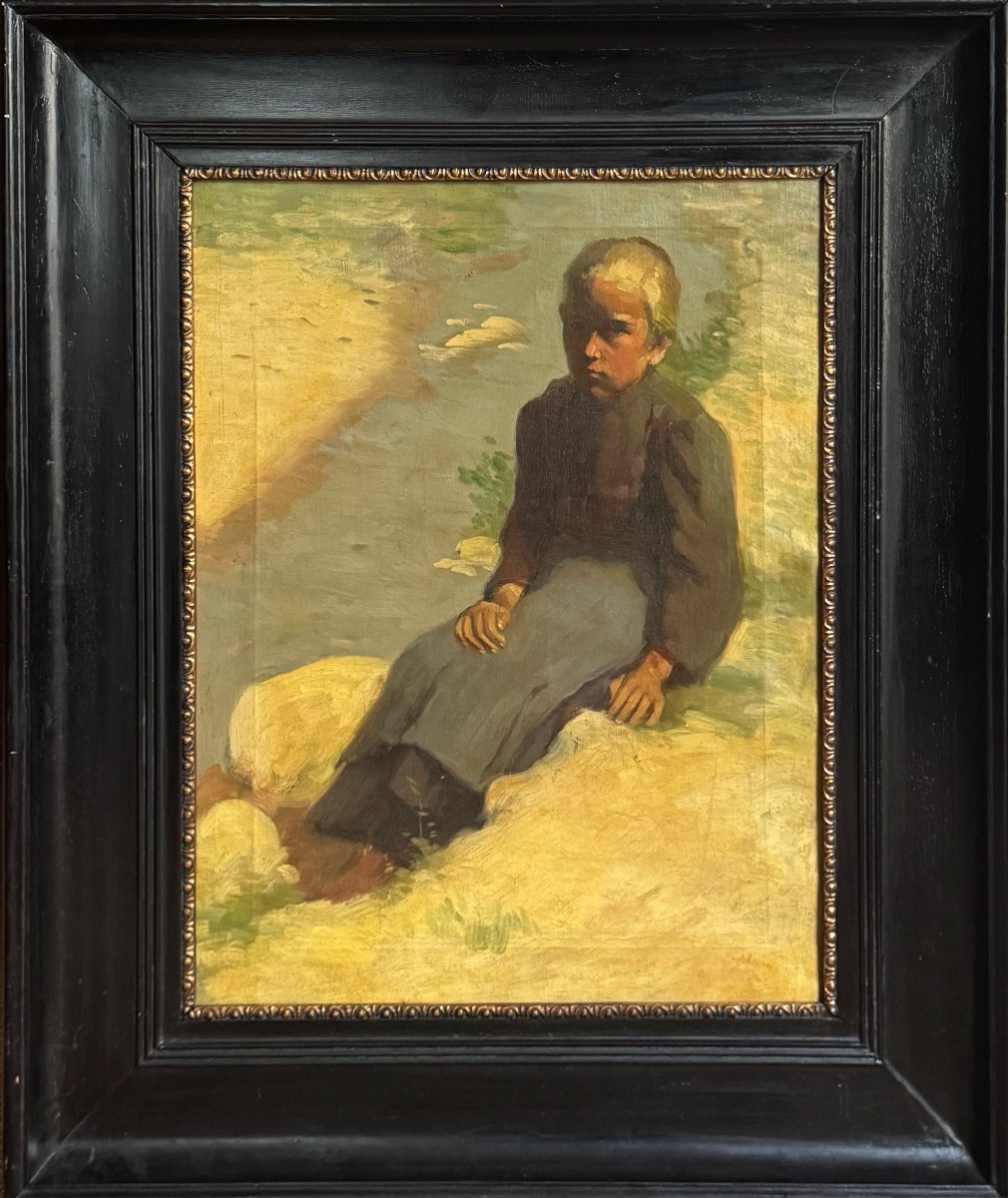 Grand tableau , jeune fille sur le bord de l’eau .