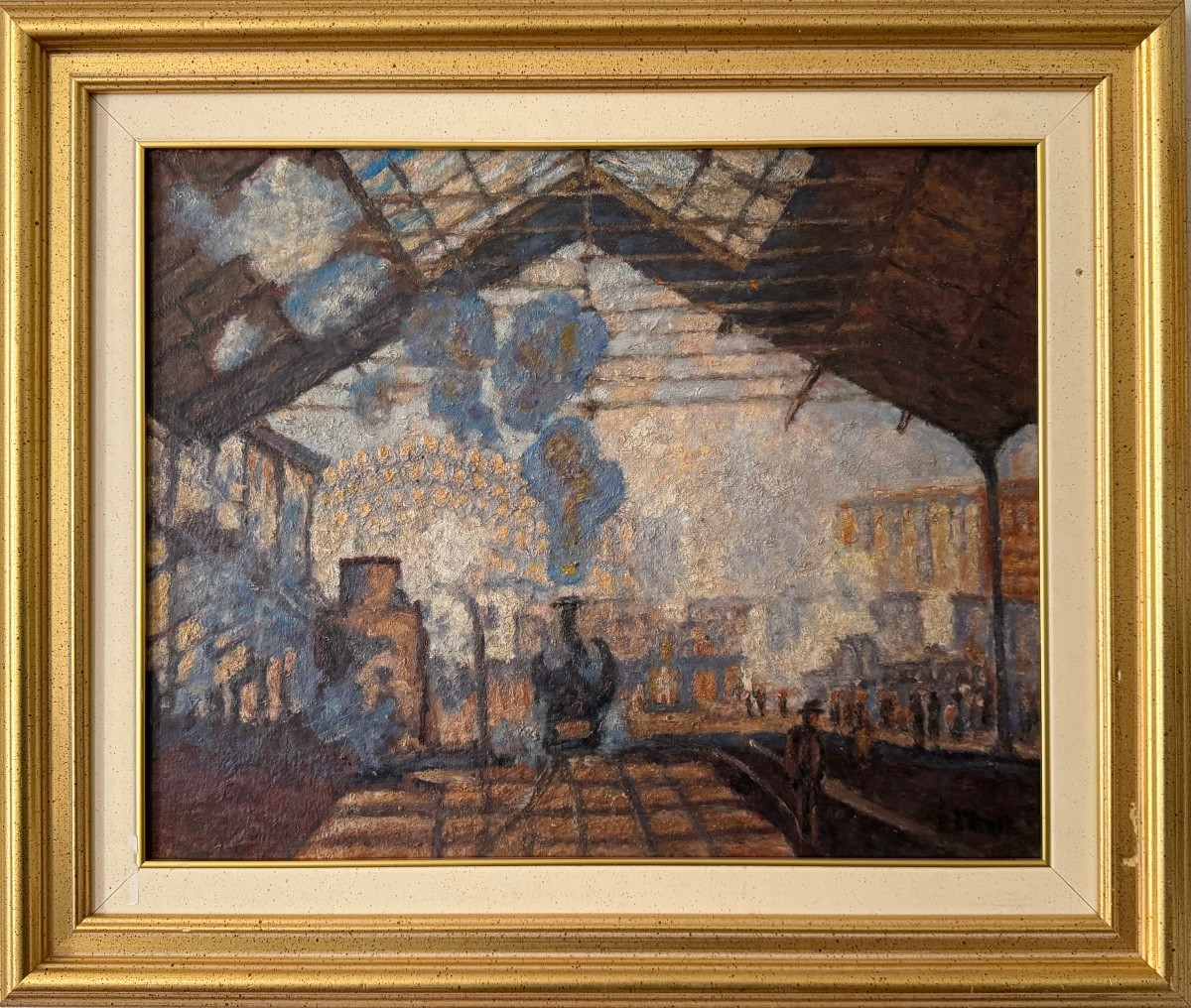Train en gare de Saint Lazare , reprise du tableau de Claude Monet