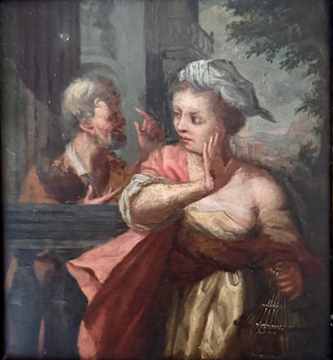 The Confidence Or The Romantic Rendezvous, Oil On Wood, 18th Century-photo-4