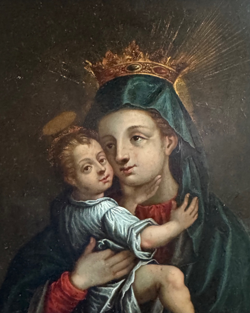Vierge à l’Enfant cuivre circa 1700 , école française ou italienne -photo-2