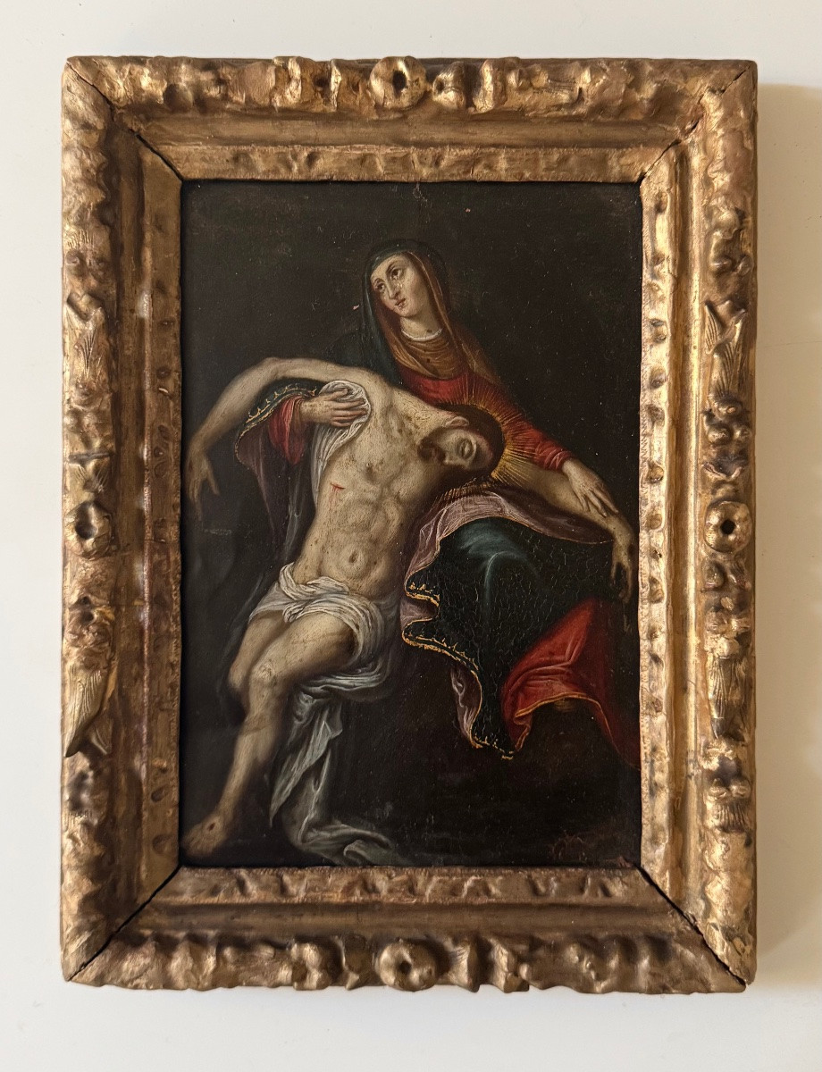 Piéta sur cuivre 17ème dans son cadre d’origine -photo-2