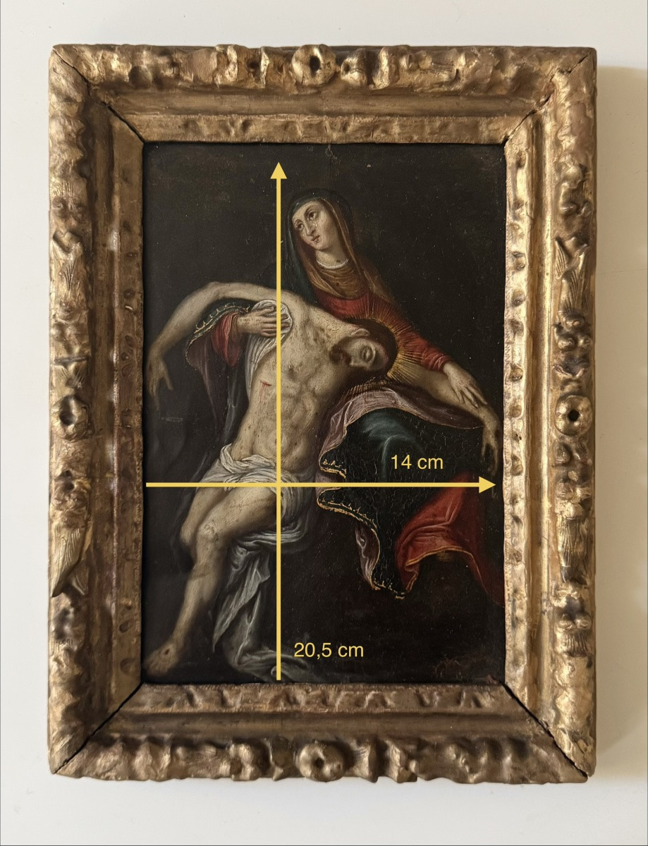 Piéta sur cuivre 17ème dans son cadre d’origine -photo-3