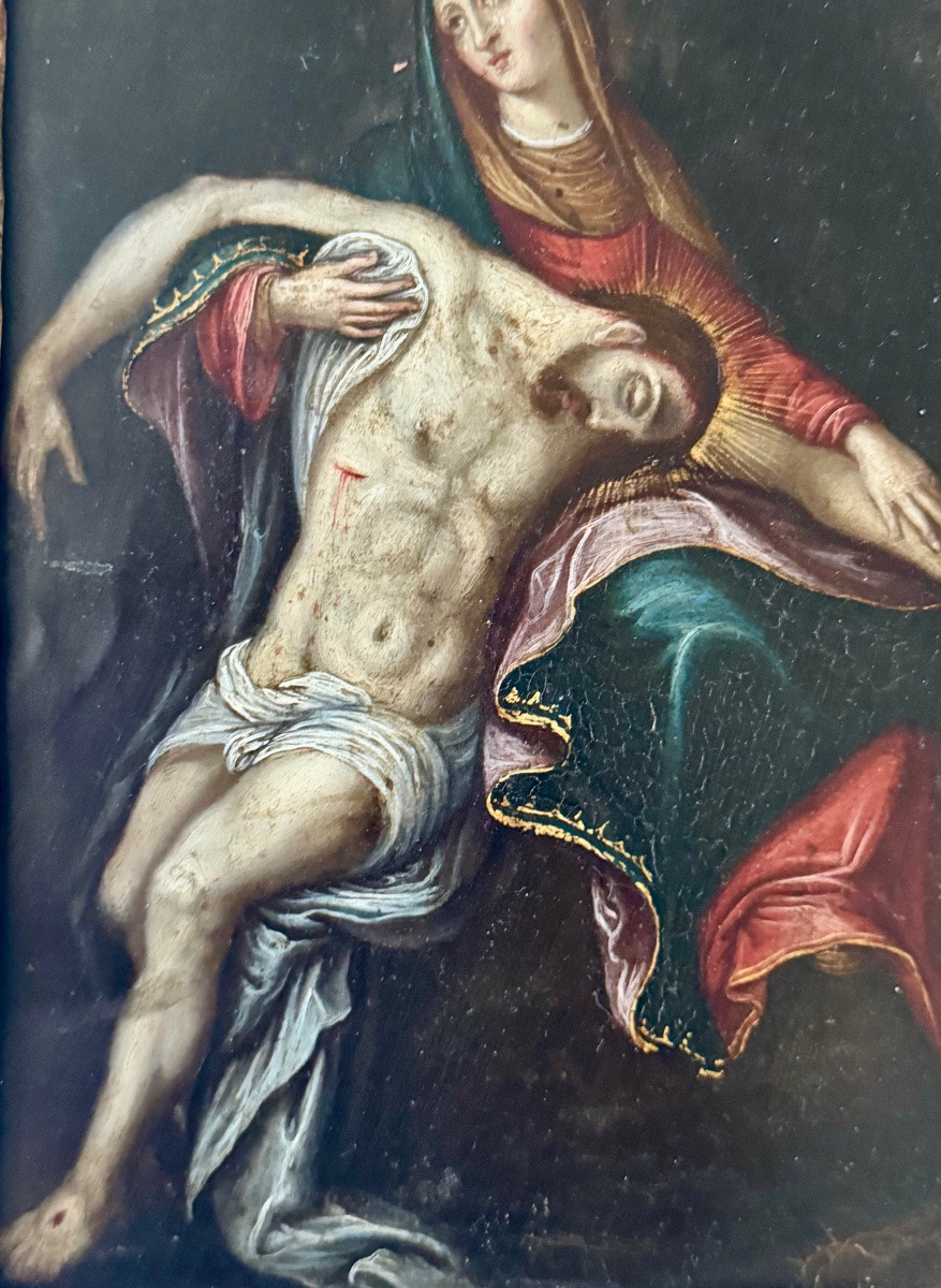 Piéta sur cuivre 17ème dans son cadre d’origine -photo-2