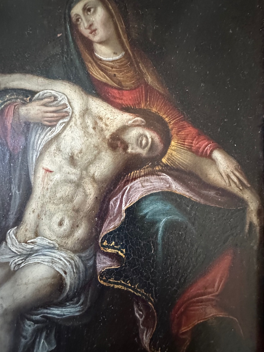 Piéta sur cuivre 17ème dans son cadre d’origine -photo-3