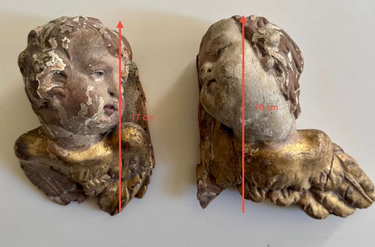 Deux anges en bois polychrome 18ème -photo-2