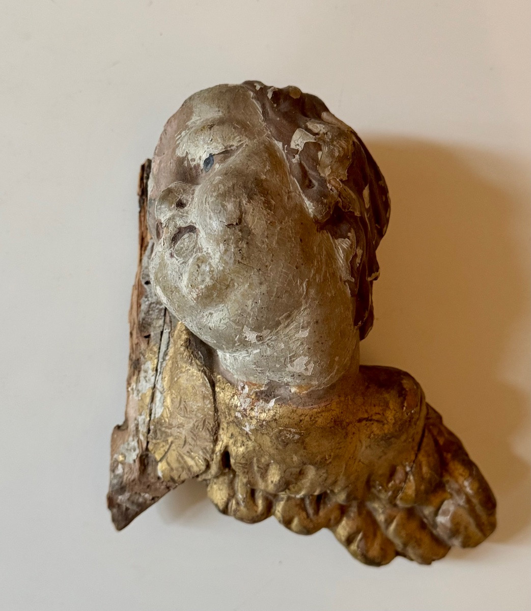 Deux anges en bois polychrome 18ème -photo-4