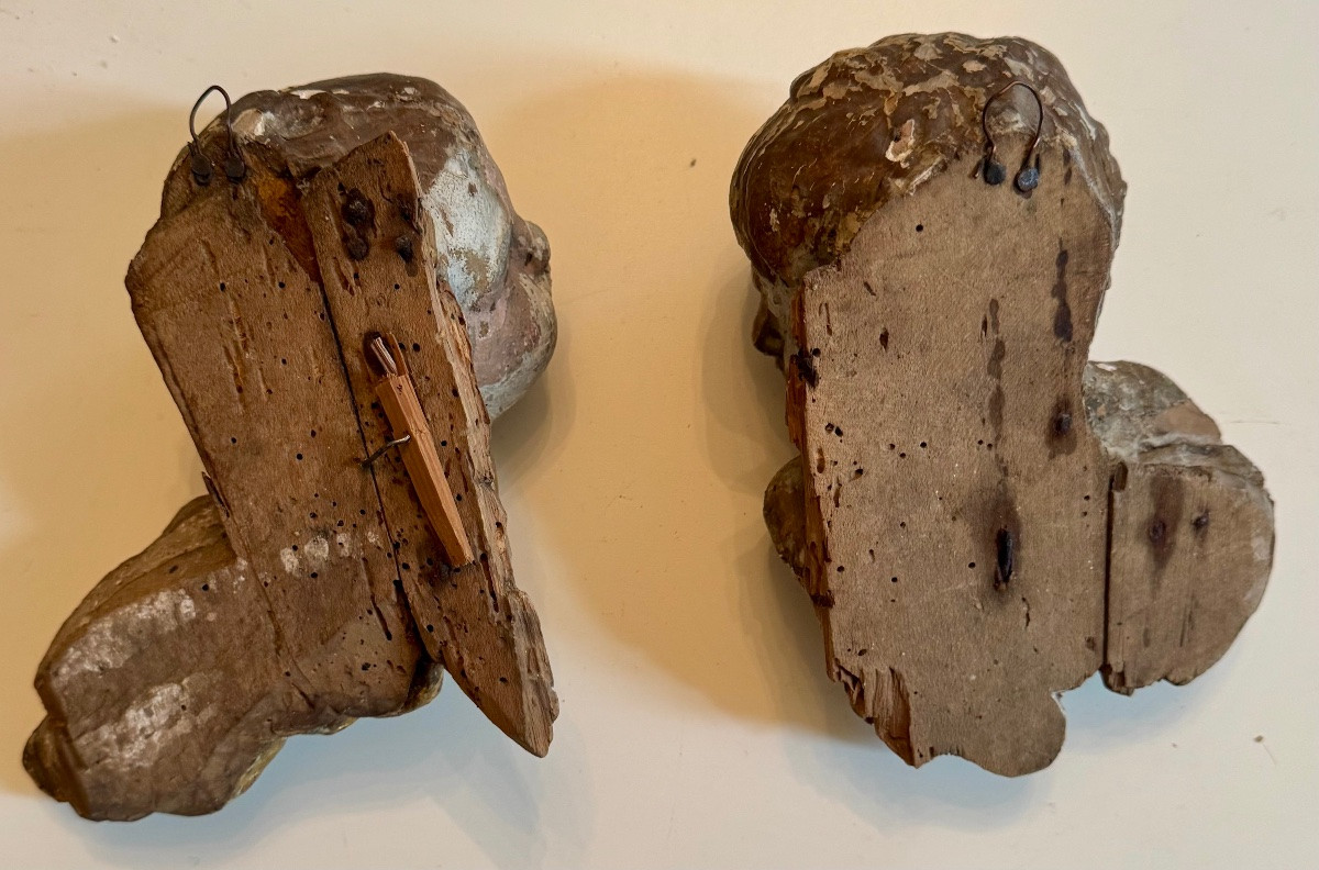 Deux anges en bois polychrome 18ème -photo-6