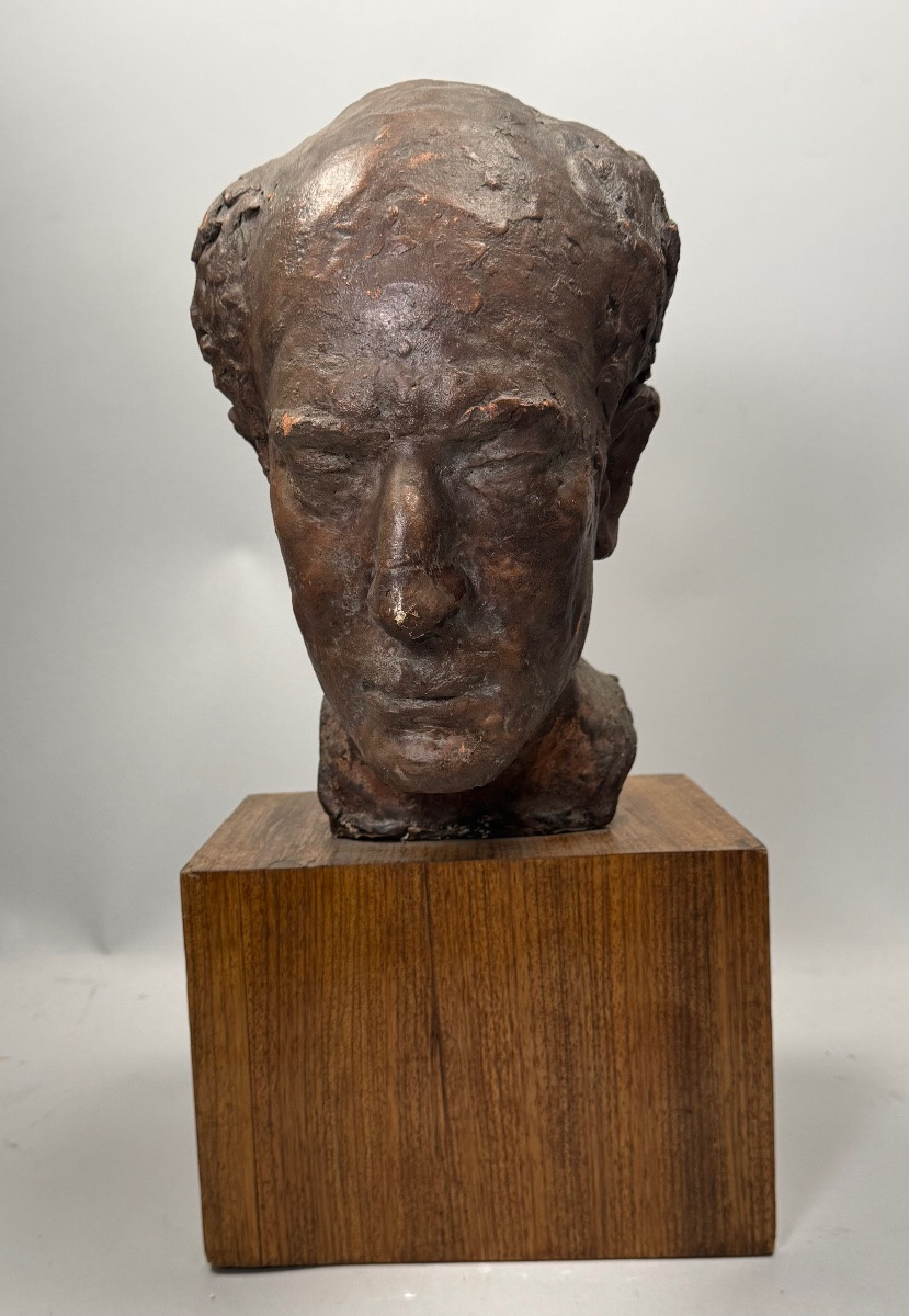 Plâtre original , plâtre d’atelier , tête d’homme .-photo-2