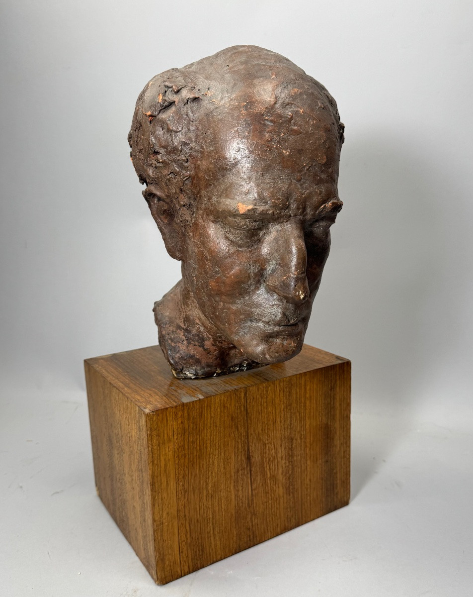 Plâtre original , plâtre d’atelier , tête d’homme .-photo-2