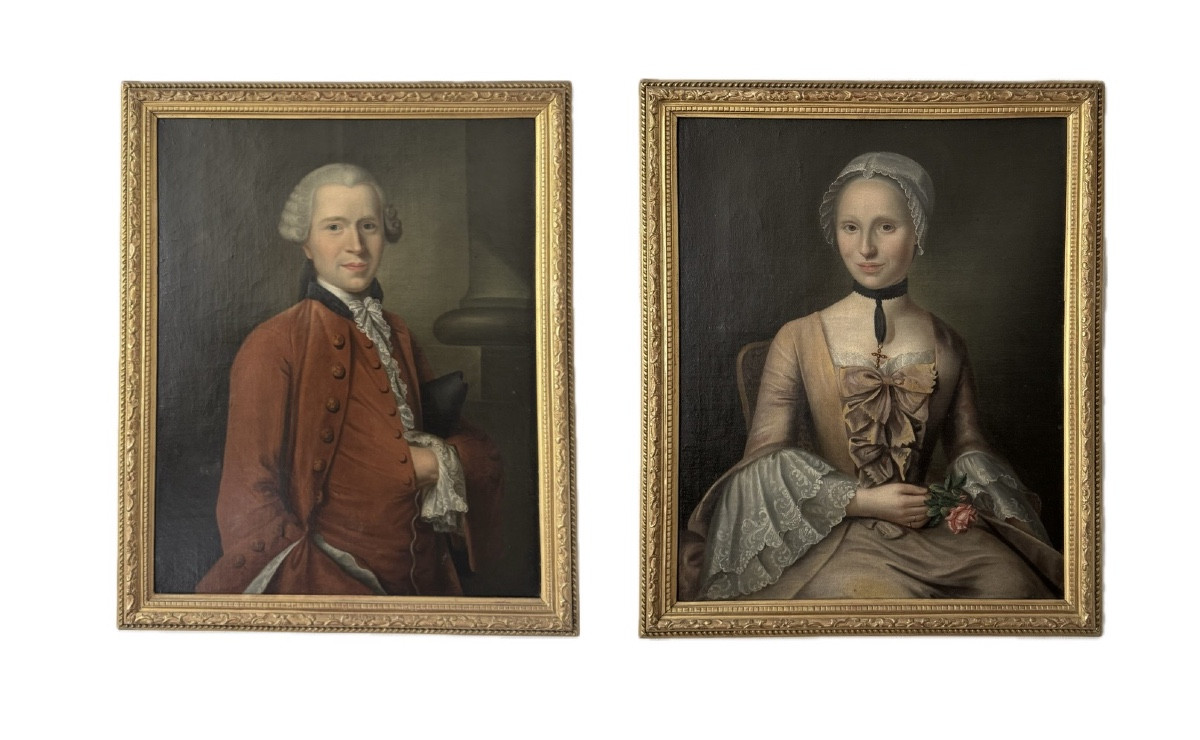 Large Pair Of Portraits Of Aristocrats From The Louis XV Period
