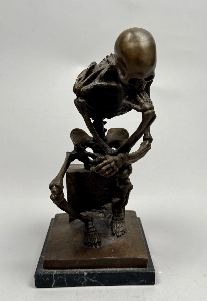 Vanité Or Rodin's Thinker Revisited, Bronze Sculpture-photo-2
