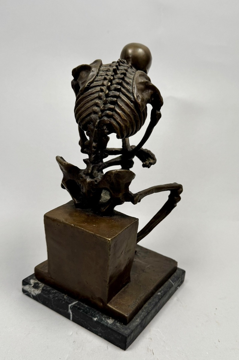 Vanité Or Rodin's Thinker Revisited, Bronze Sculpture-photo-4