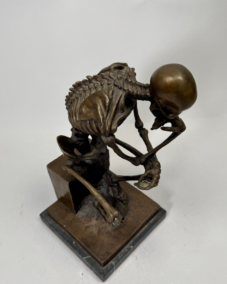 Vanité Or Rodin's Thinker Revisited, Bronze Sculpture-photo-2