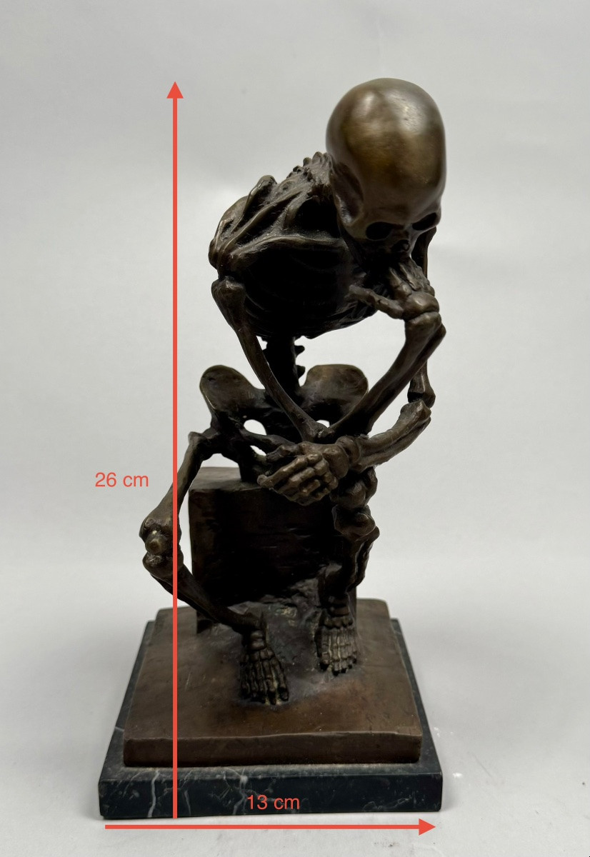Vanité Or Rodin's Thinker Revisited, Bronze Sculpture-photo-4
