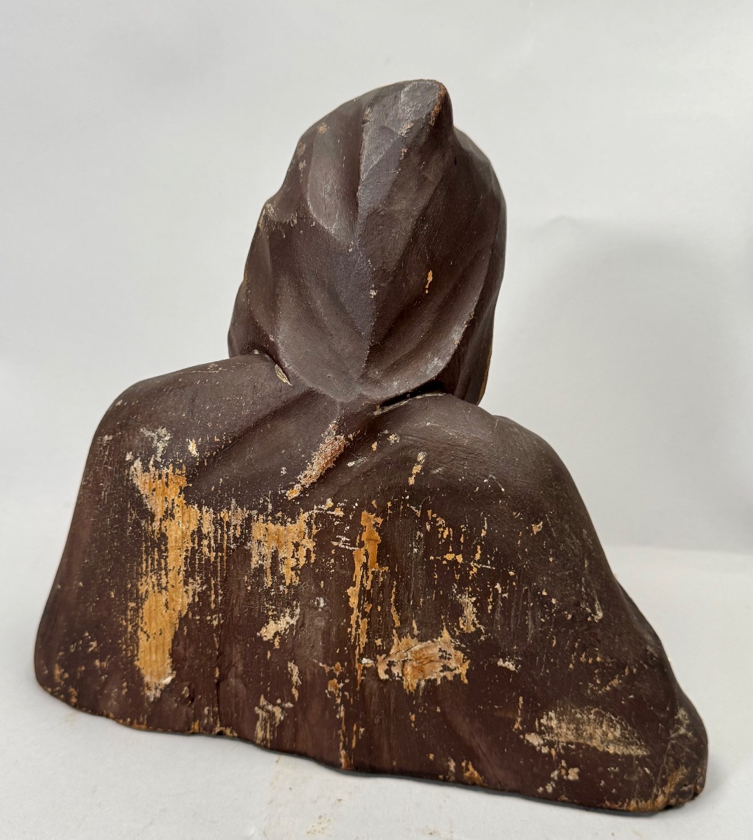 Wood Carving Of A Bust Of A Monk In Robes-photo-7