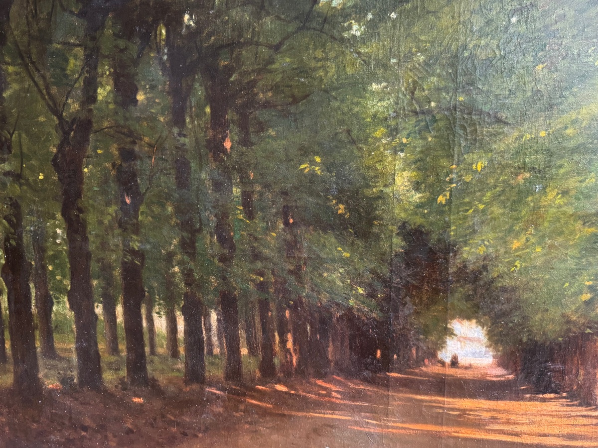 Allée Cavalière , Large Oil On Canvas XIXth Century , Signed .-photo-1