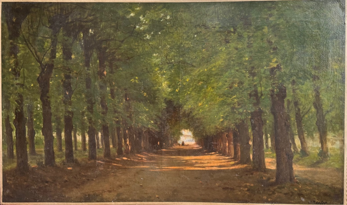 Allée Cavalière , Large Oil On Canvas XIXth Century , Signed .