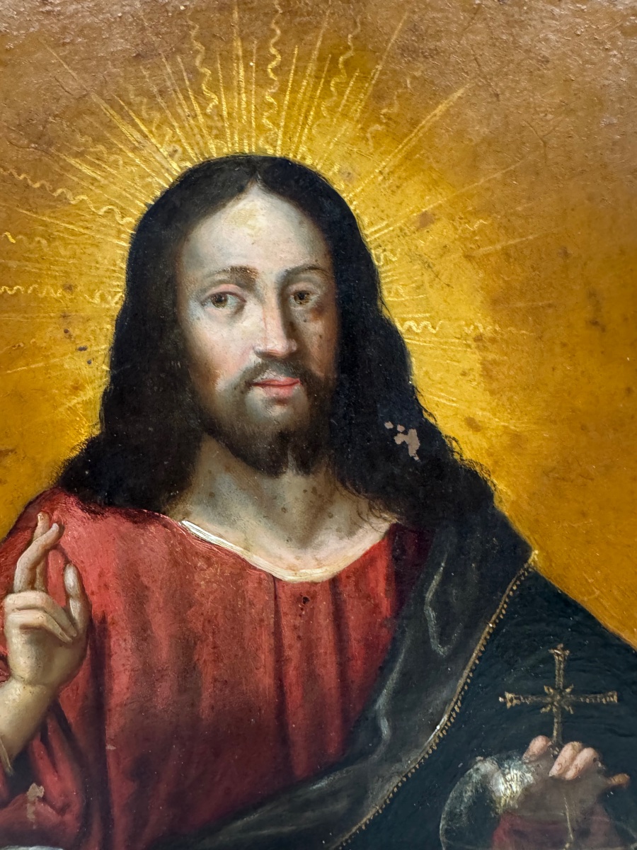 Christ Salvator Mundi, On Copper, 17th Century -photo-3