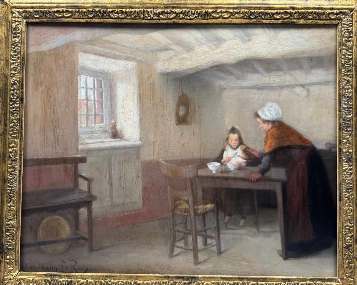 La soupe de l’enfant , Bretagne XIXème  par Constantin Le Roux -photo-3