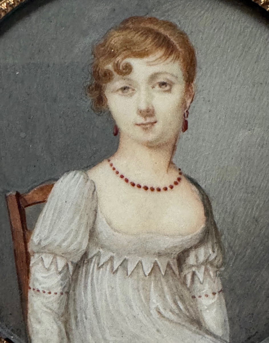 Grande miniature , portait d’une jeune femme époque Empire -photo-4