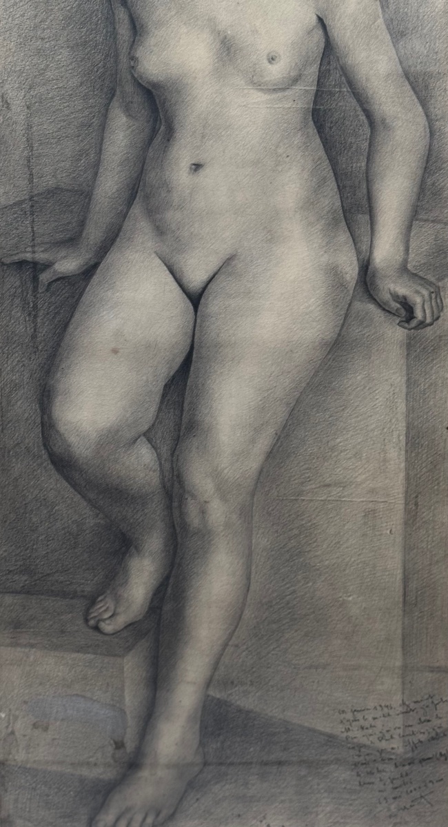 Seated Nude Woman, Large Graphite Drawing, 1943.-photo-3
