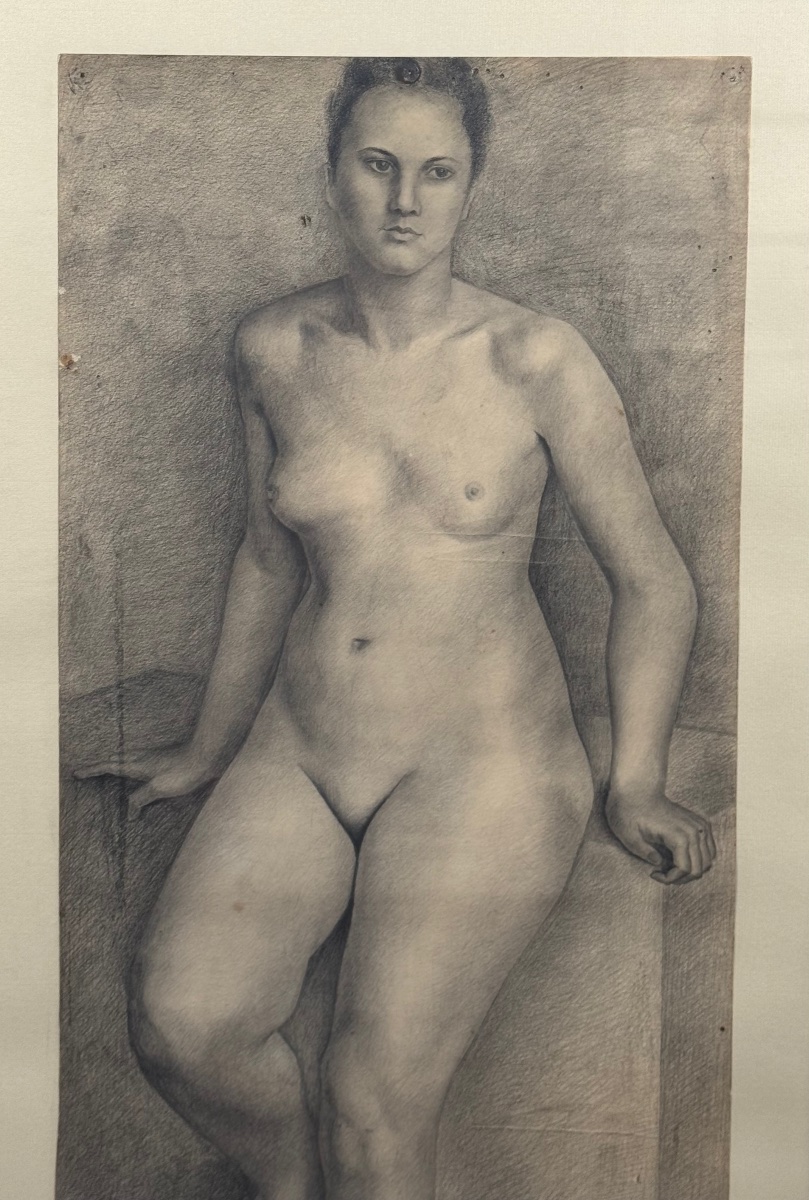 Seated Nude Woman, Large Graphite Drawing, 1943.-photo-4