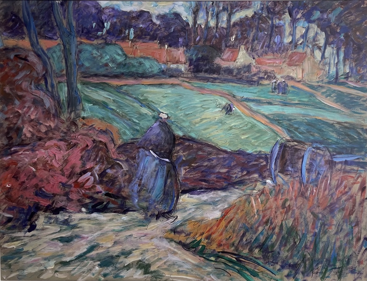 Large Gouache Painting From The Pont-aven School -photo-2