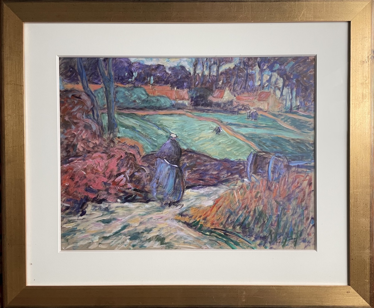 Large Gouache Painting From The Pont-aven School 