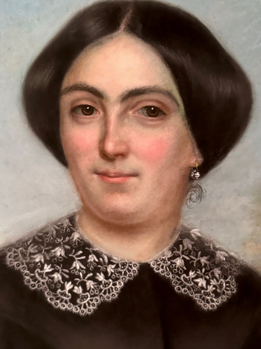 Grand portrait au pastel d’une dame de qualité , signé Louis Charles Arsène -photo-4