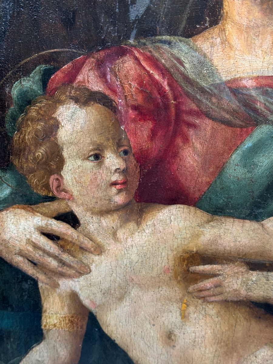 The Holy Family, 16th-century Painting On Wood-photo-1