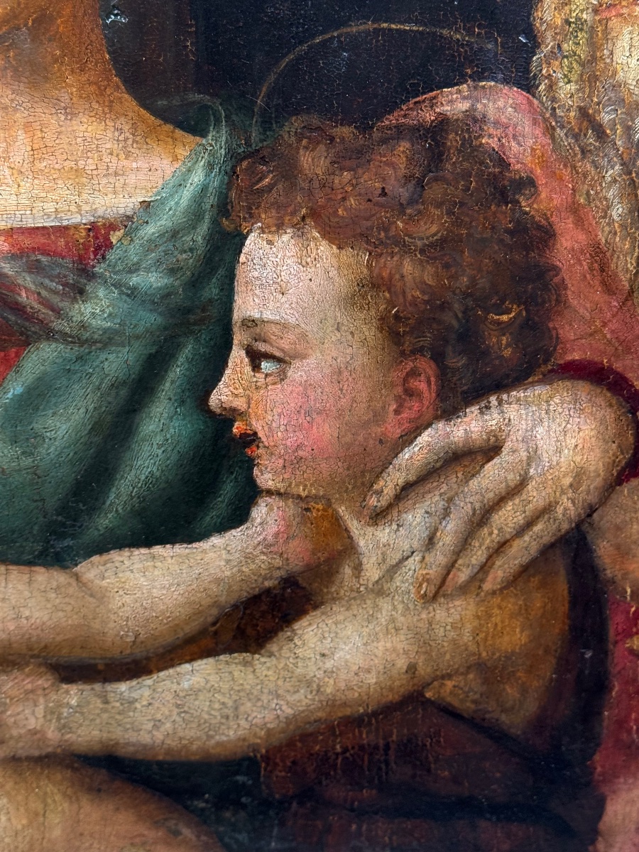 The Holy Family, 16th-century Painting On Wood-photo-5