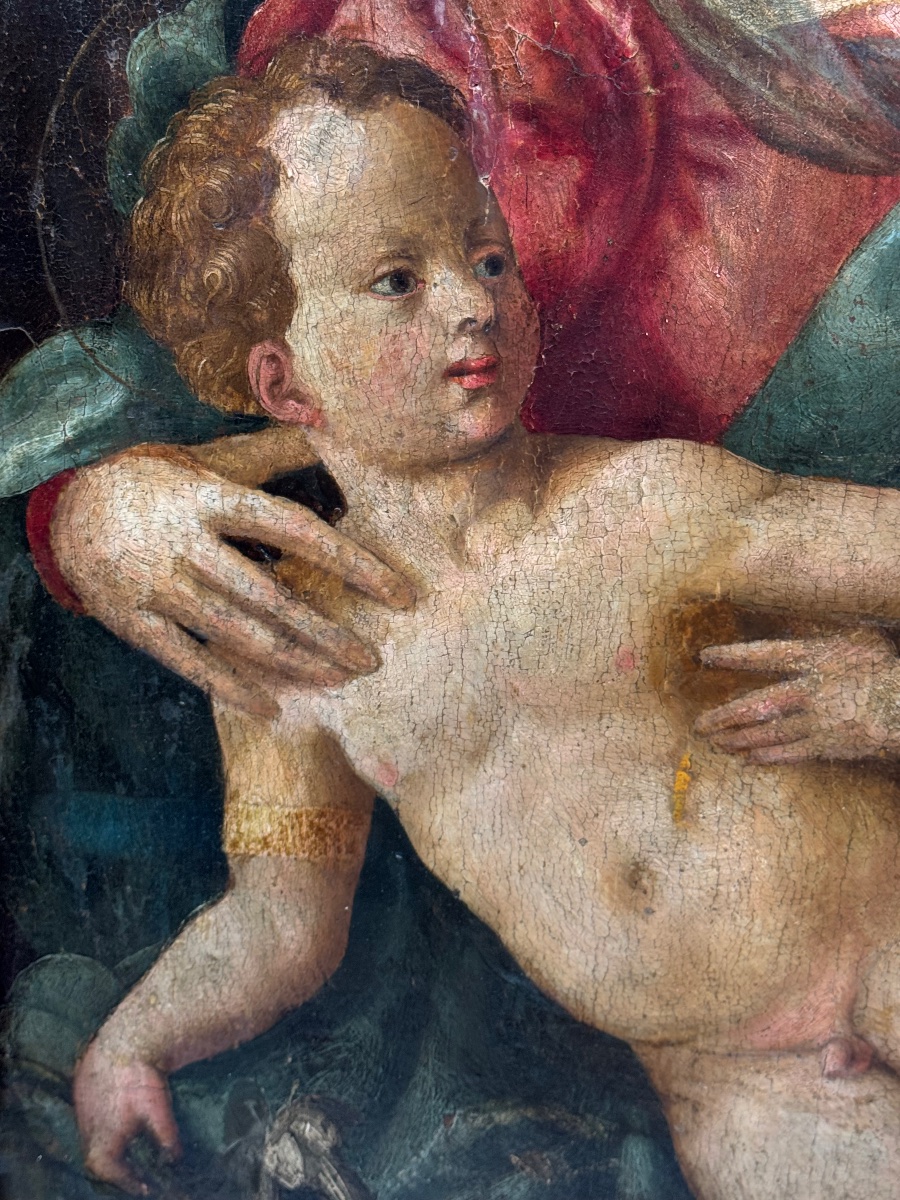 The Holy Family, 16th-century Painting On Wood-photo-6