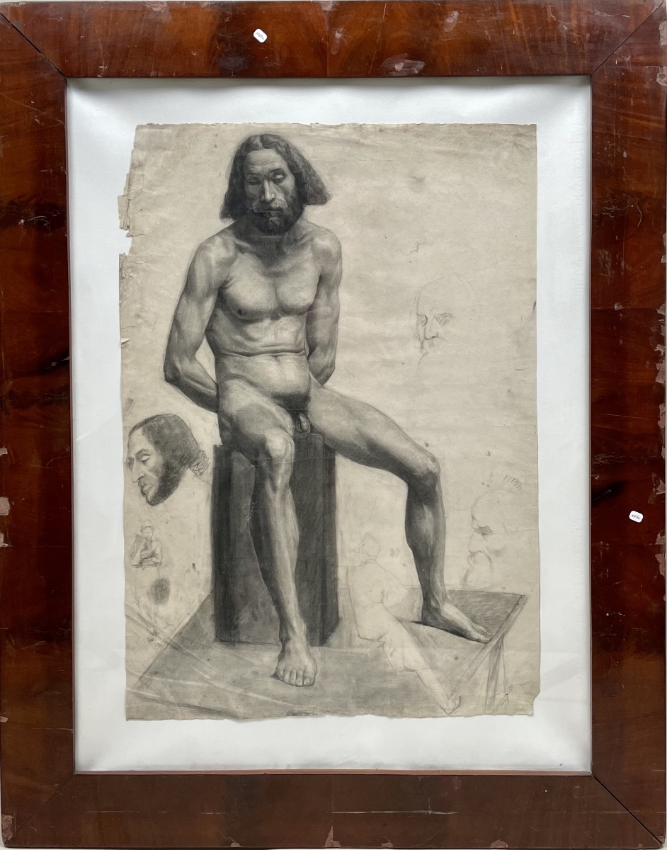Dessin académique , homme nu assis-photo-2