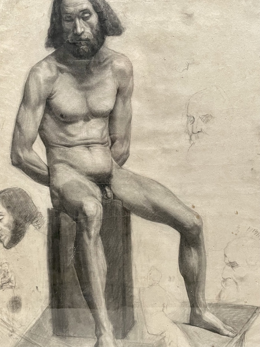 Dessin académique , homme nu assis-photo-3