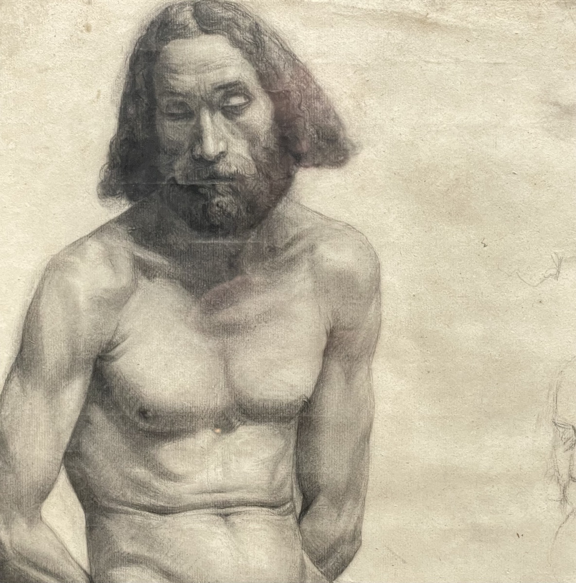 Dessin académique , homme nu assis-photo-4