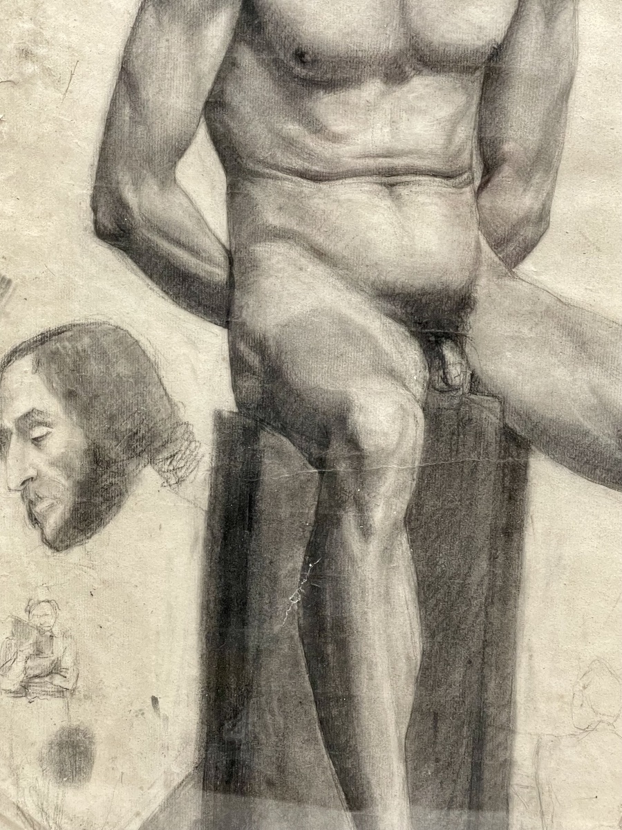 Dessin académique , homme nu assis-photo-1