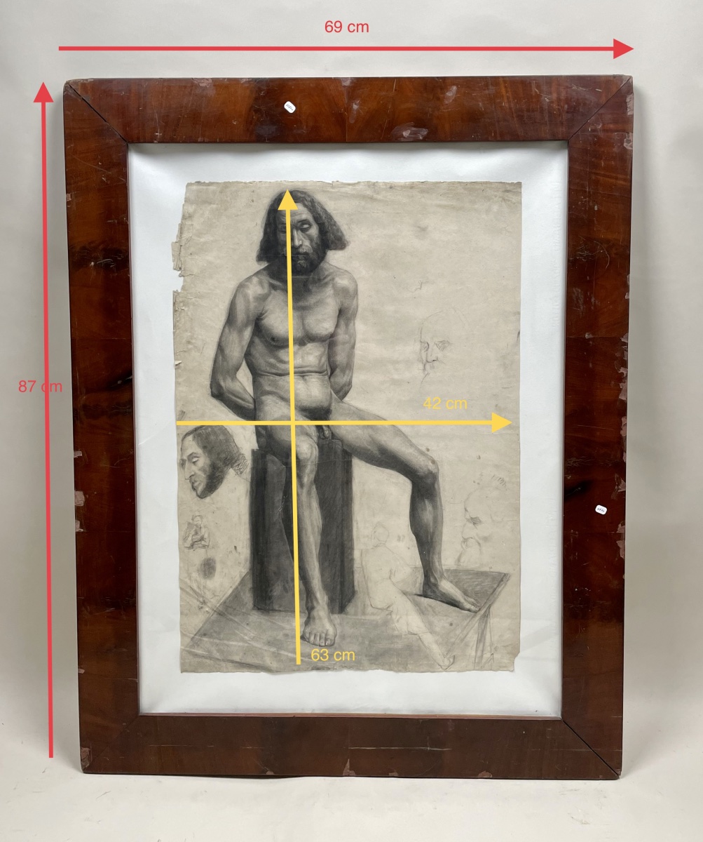 Dessin académique , homme nu assis-photo-3