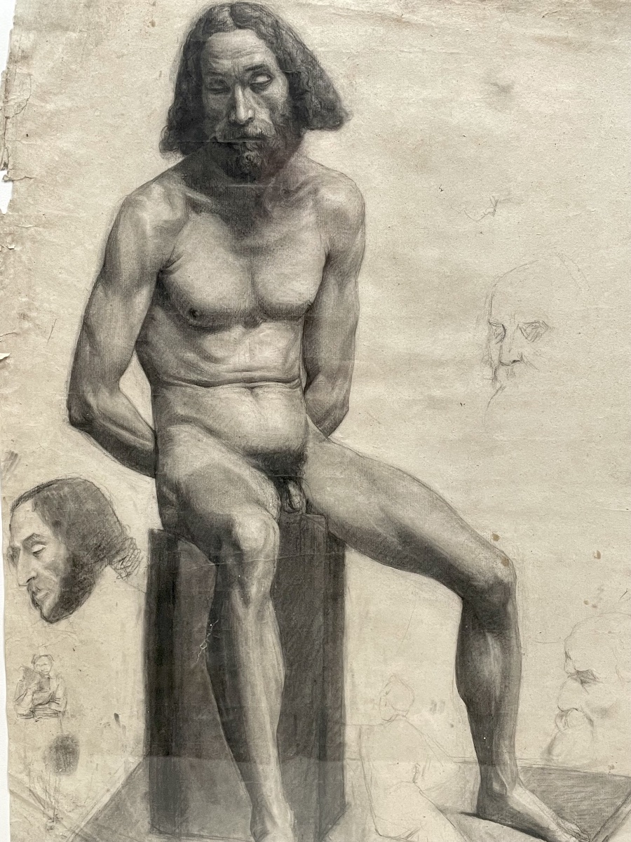 Dessin académique , homme nu assis