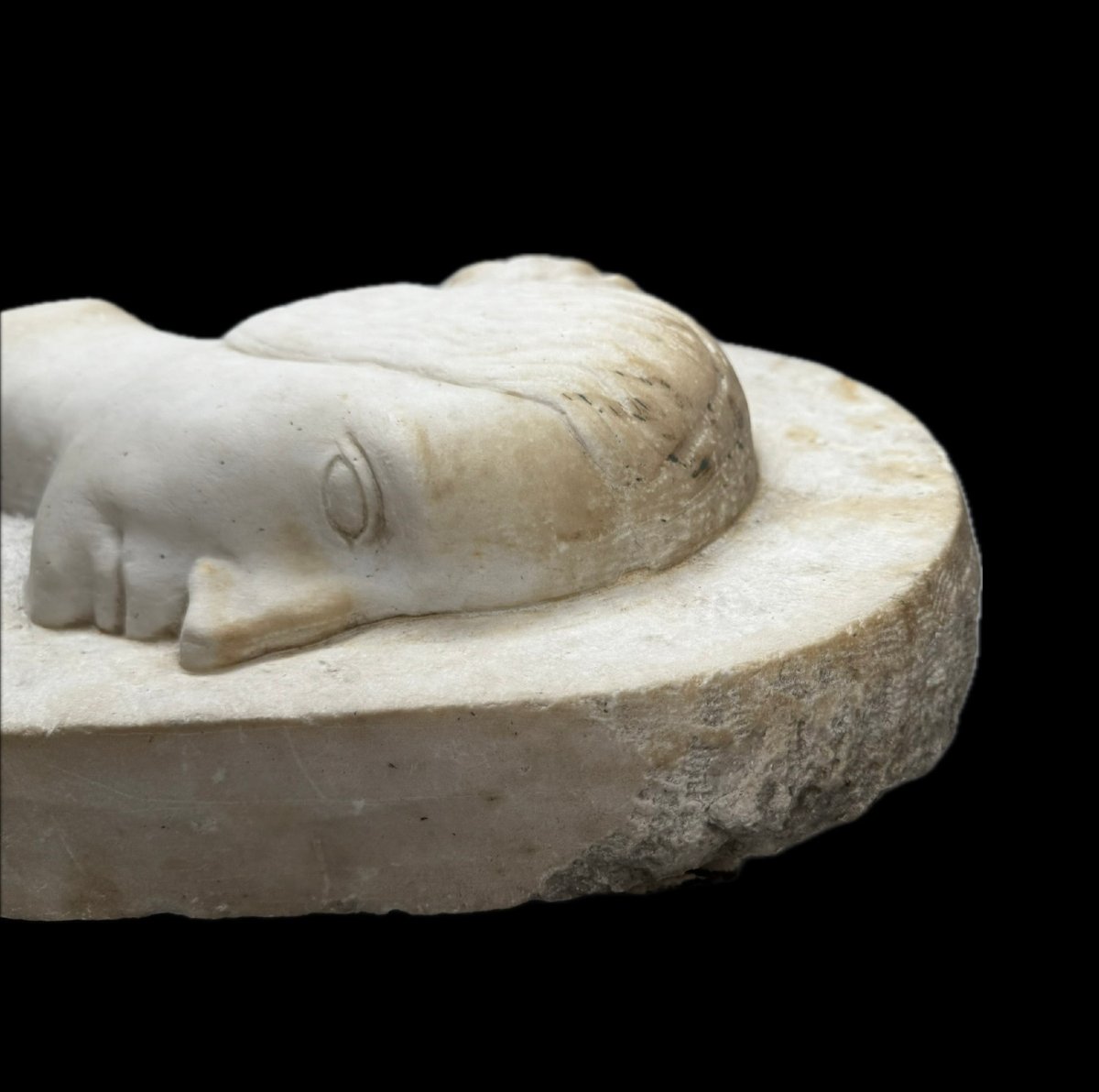 Large  Marble Bas-relief Portrait Of A Woman-photo-3