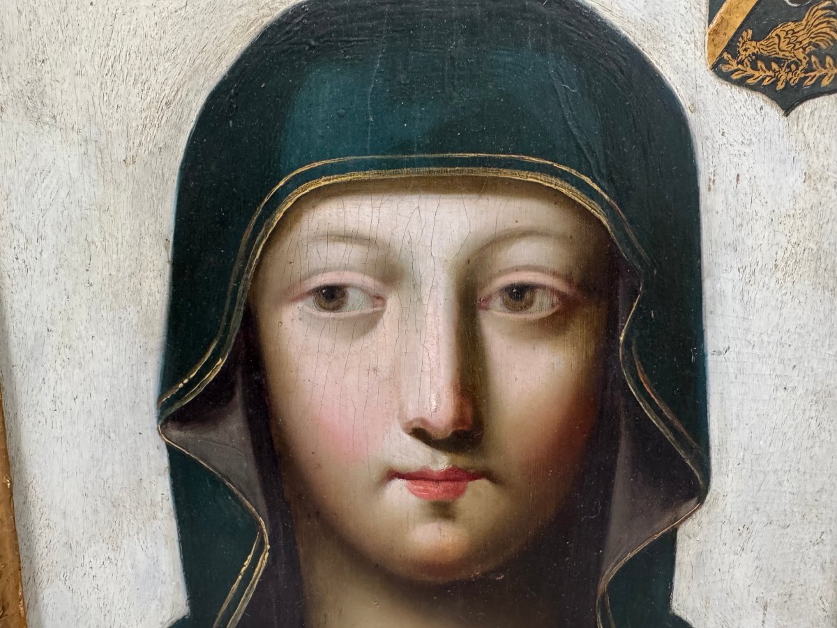 La Vierge Marie et Jesus , huile sur bois  XVIIIème-photo-1